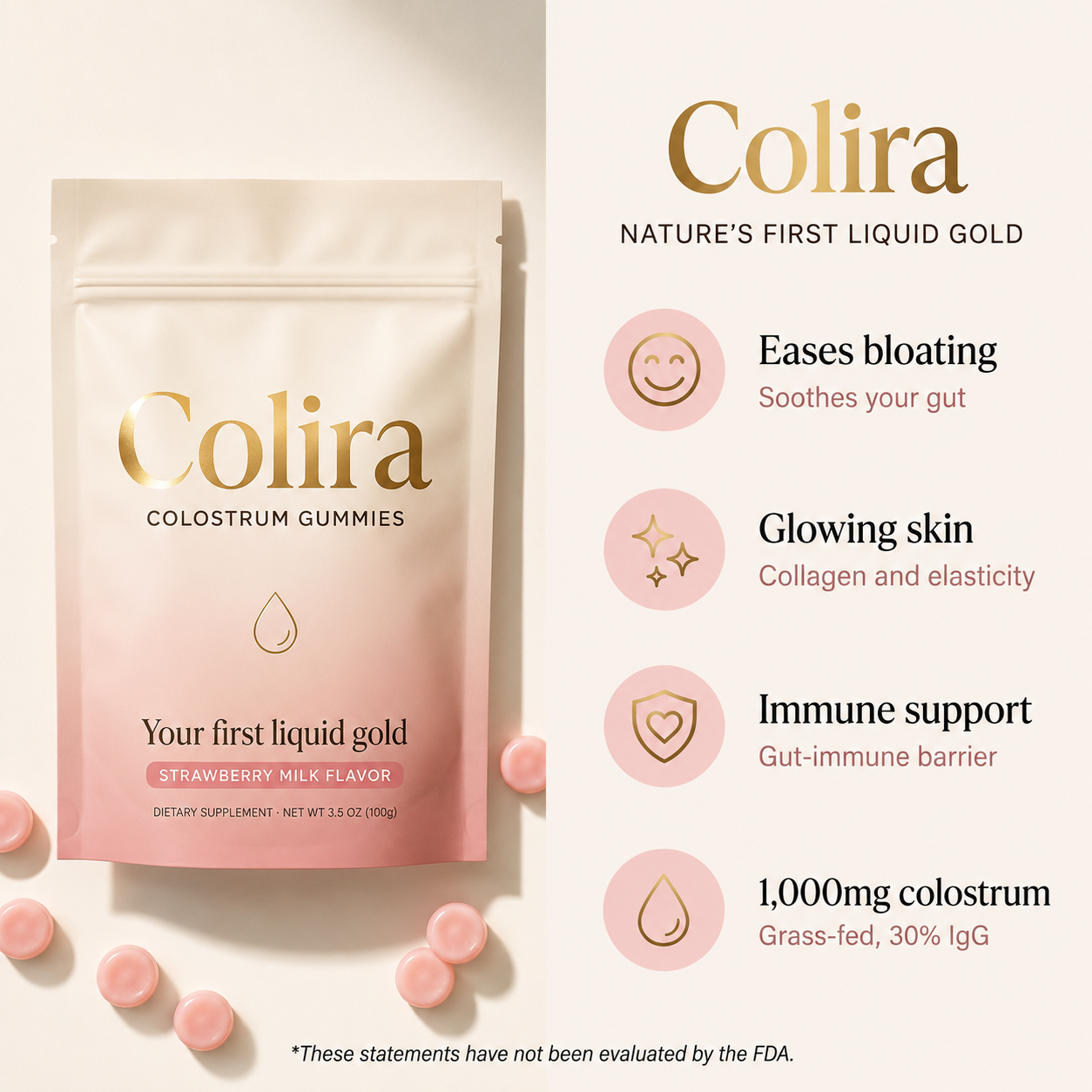 Colira's Viral Colostrum Gummies | Your First Liquid Gold - Bloat Relief & Baby-Soft Skin